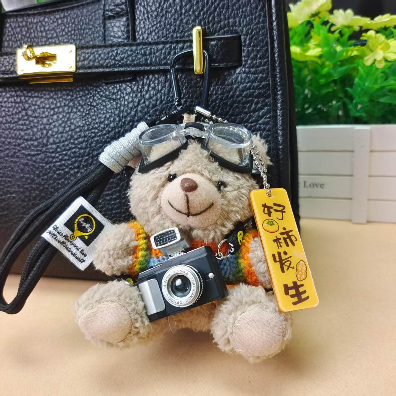 原创相机小熊挂件包包挂饰毛绒公仔情侣钥匙扣包挂
