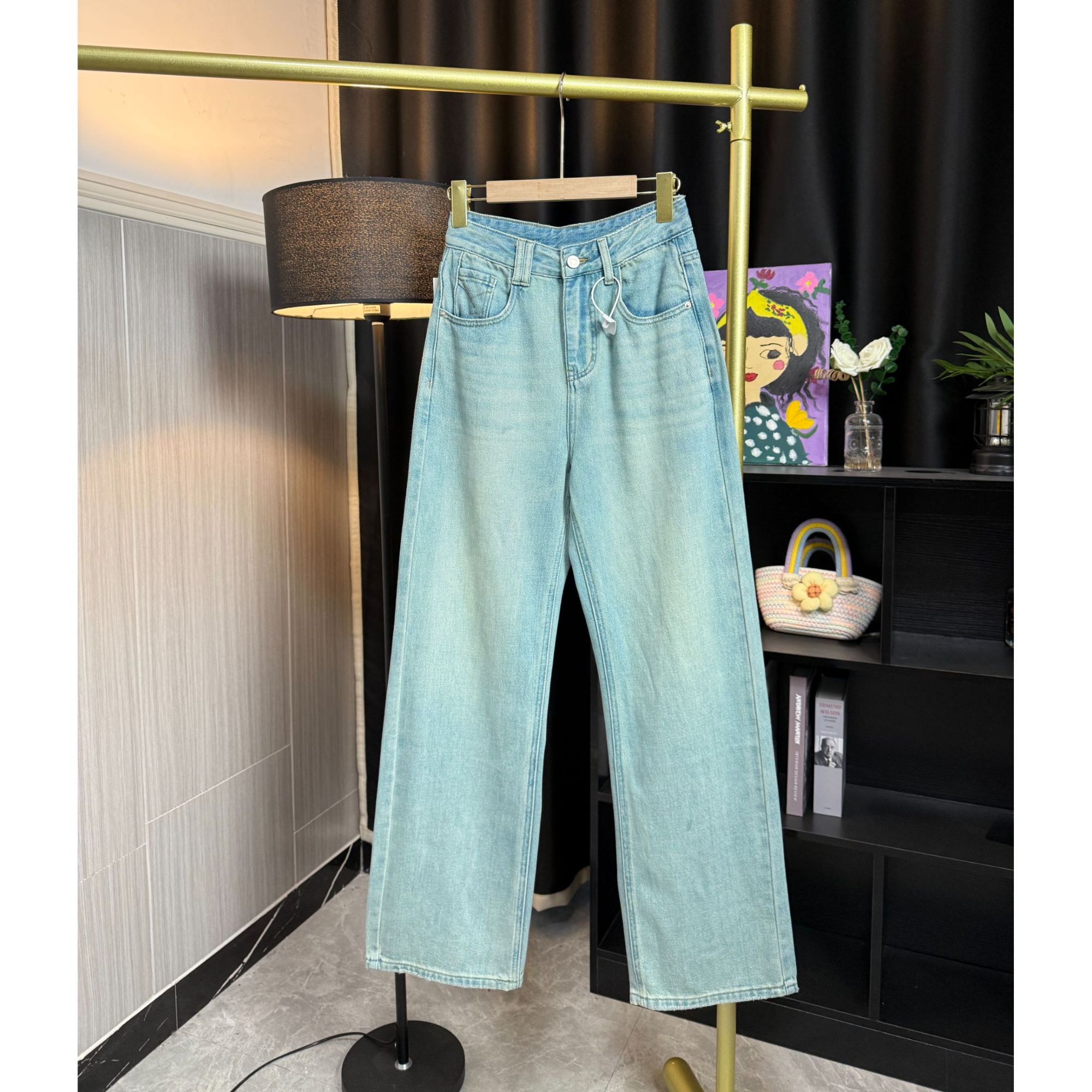 【ONE家】7198十三行春夏无弹直筒裤高腰显瘦宽松时尚设计感百搭