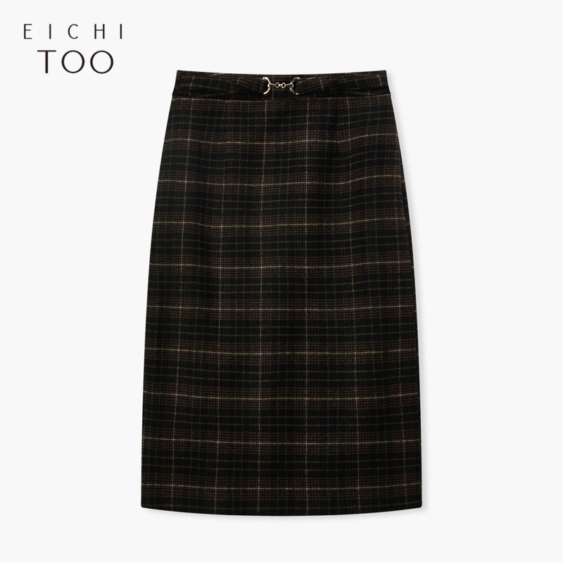 爱居兔秋季新款时尚格纹直筒裙含羊毛单裙EQDDJ3P015A