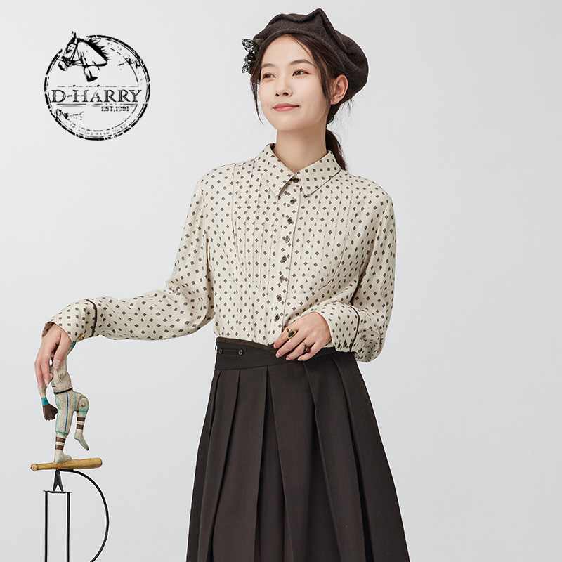 D-HARRY/迪哈利冬新款百搭通勤几何复古印花衬衫DH234D96758D