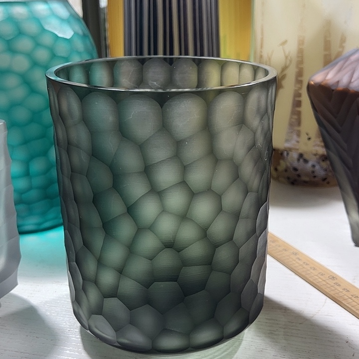 手工艺品琉璃灰色磨刻花瓶花器高19口13