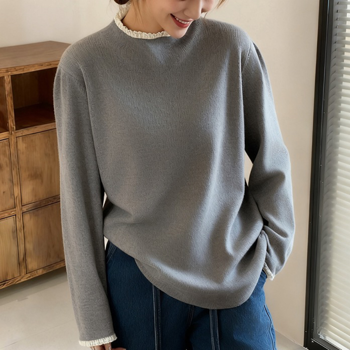 【冰姐】2025秋冬新款大码宽松蕾丝针织上衣