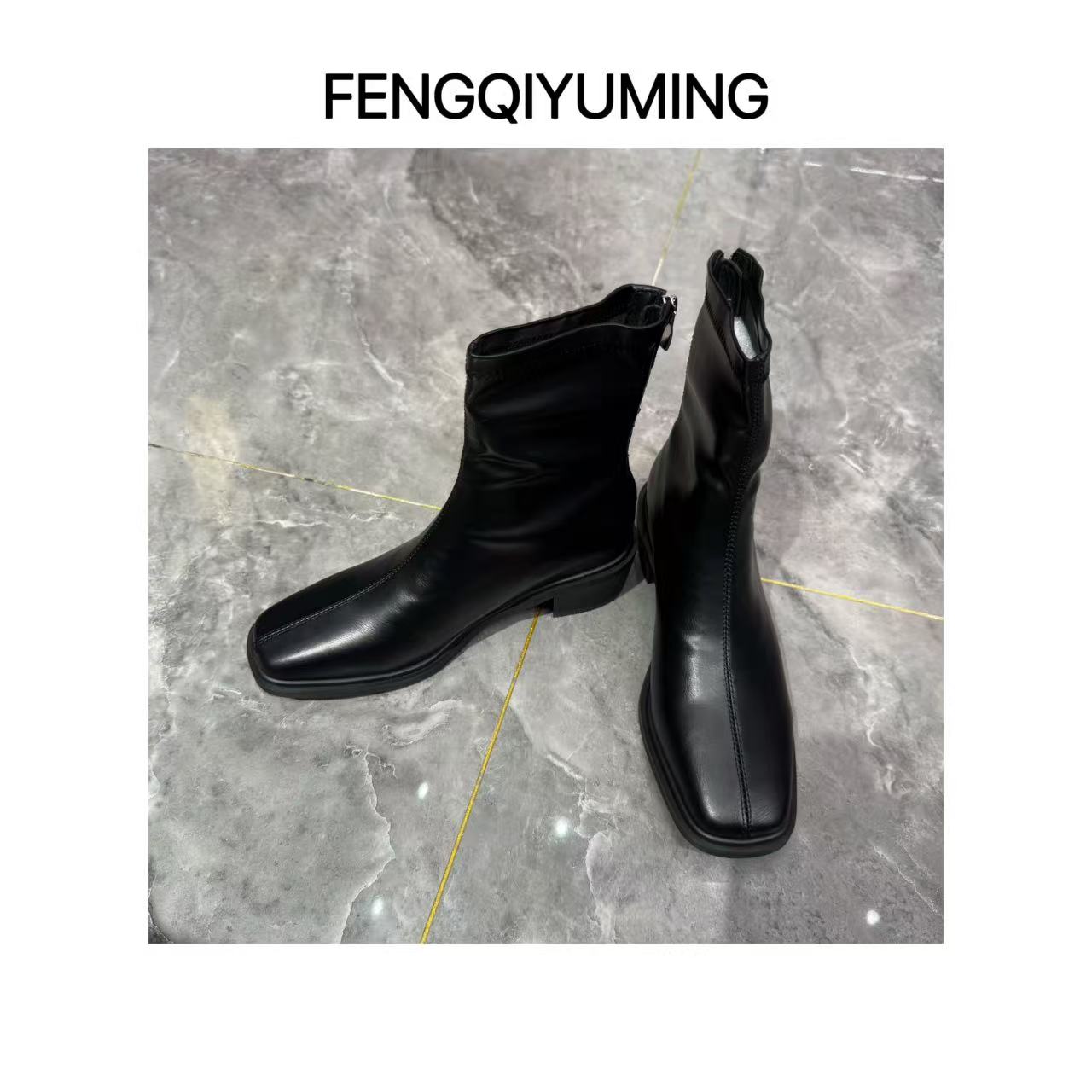 新款休闲百搭中跟切尔西靴中筒马丁靴