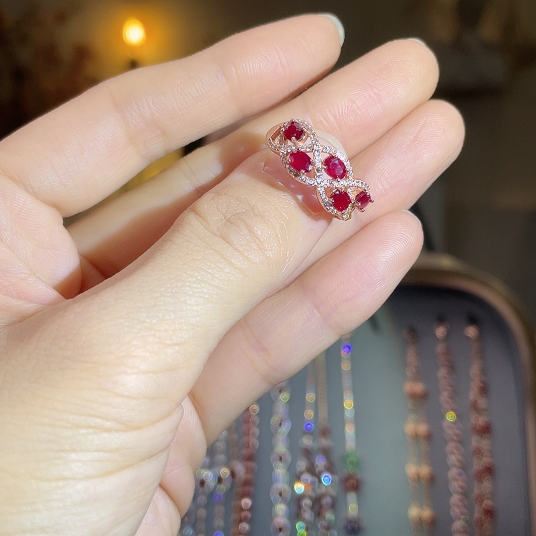 戒指银S925镶嵌红宝石