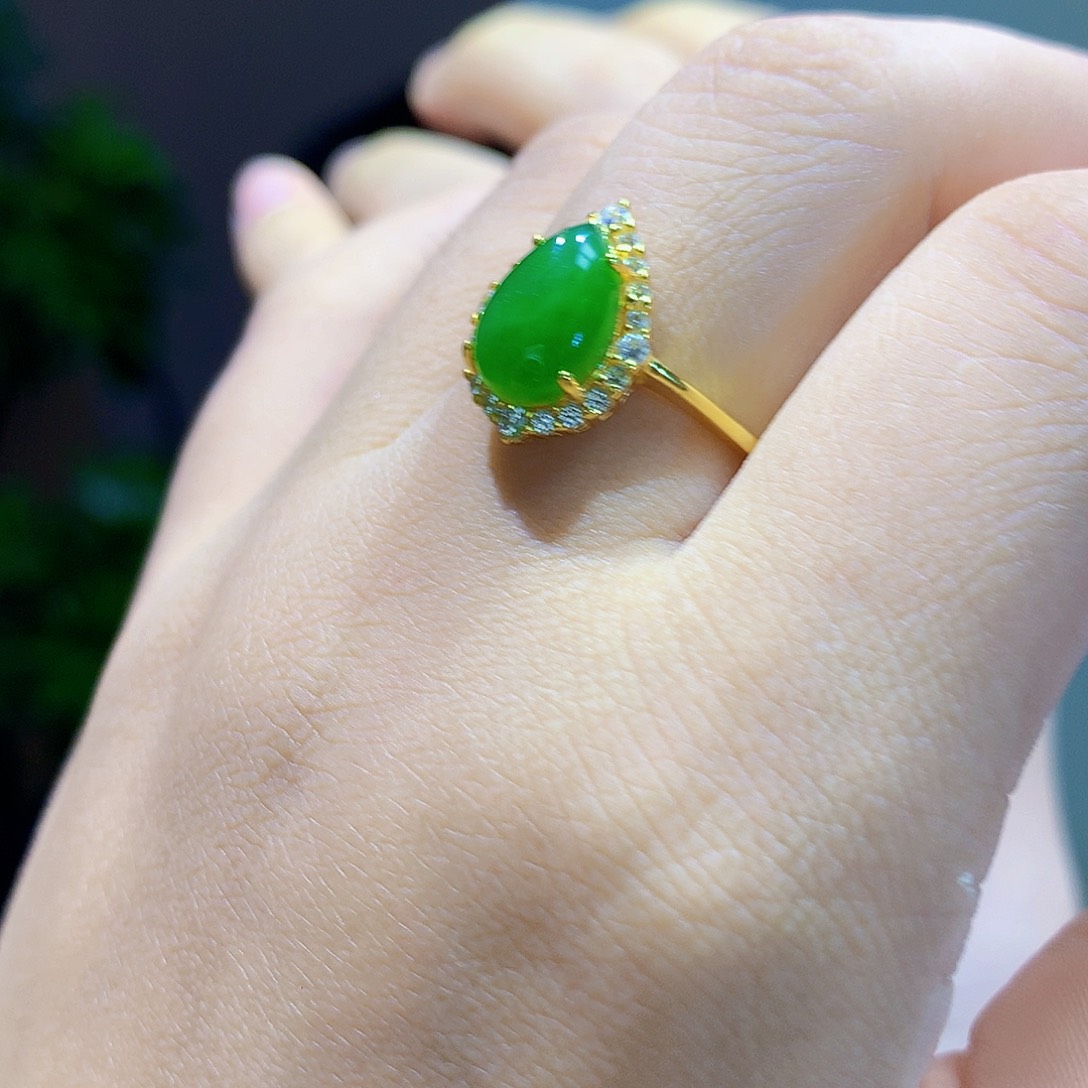 和田玉（碧玉）戒指银S925镀金镶嵌