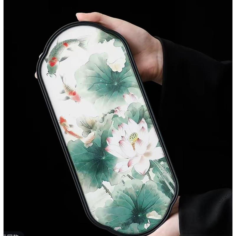 莲花锦鲤茶盘1767手工家用复古高档手工陶瓷干泡泡盘【直播专享】
