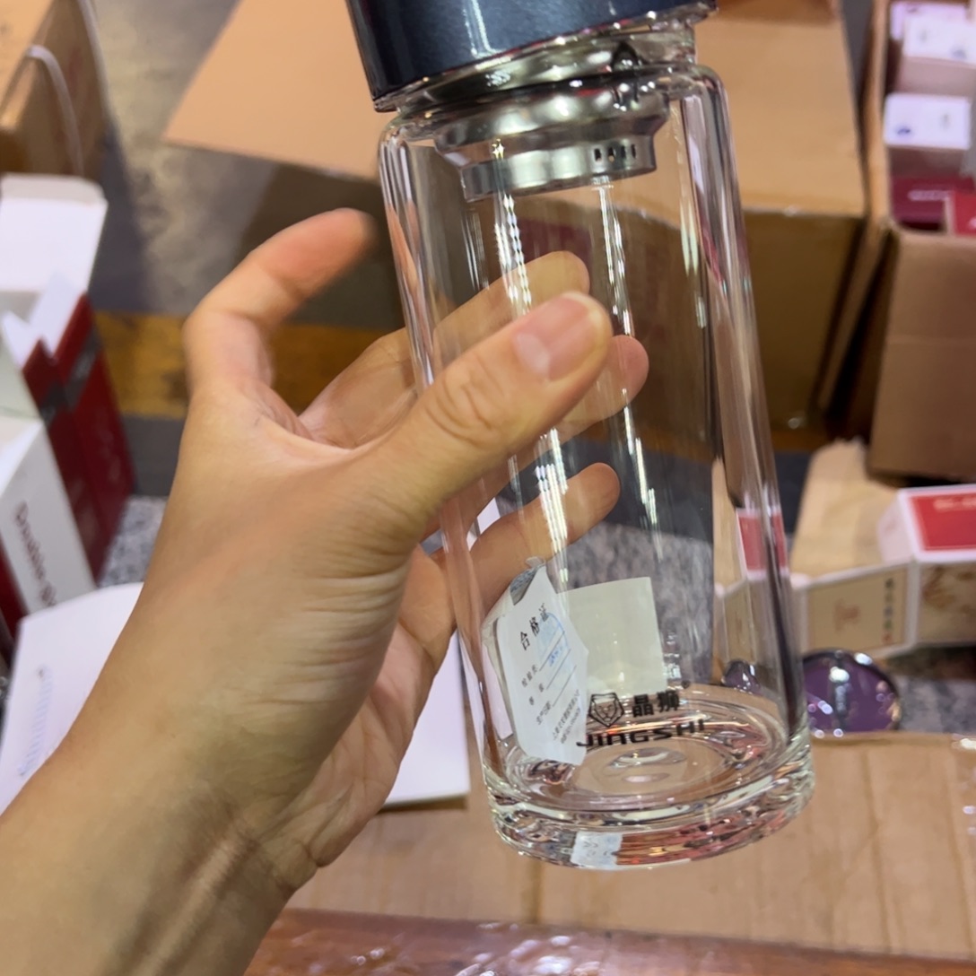 晶单层烫手玻璃杯460蓝色玻璃杯➕被套