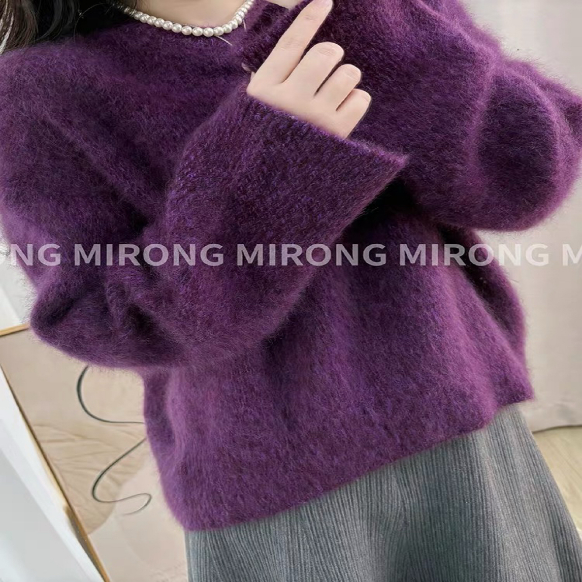 【晓雪家】花纱重磅拉绒山羊绒 秋冬宽松慵懒风针织羊绒衫