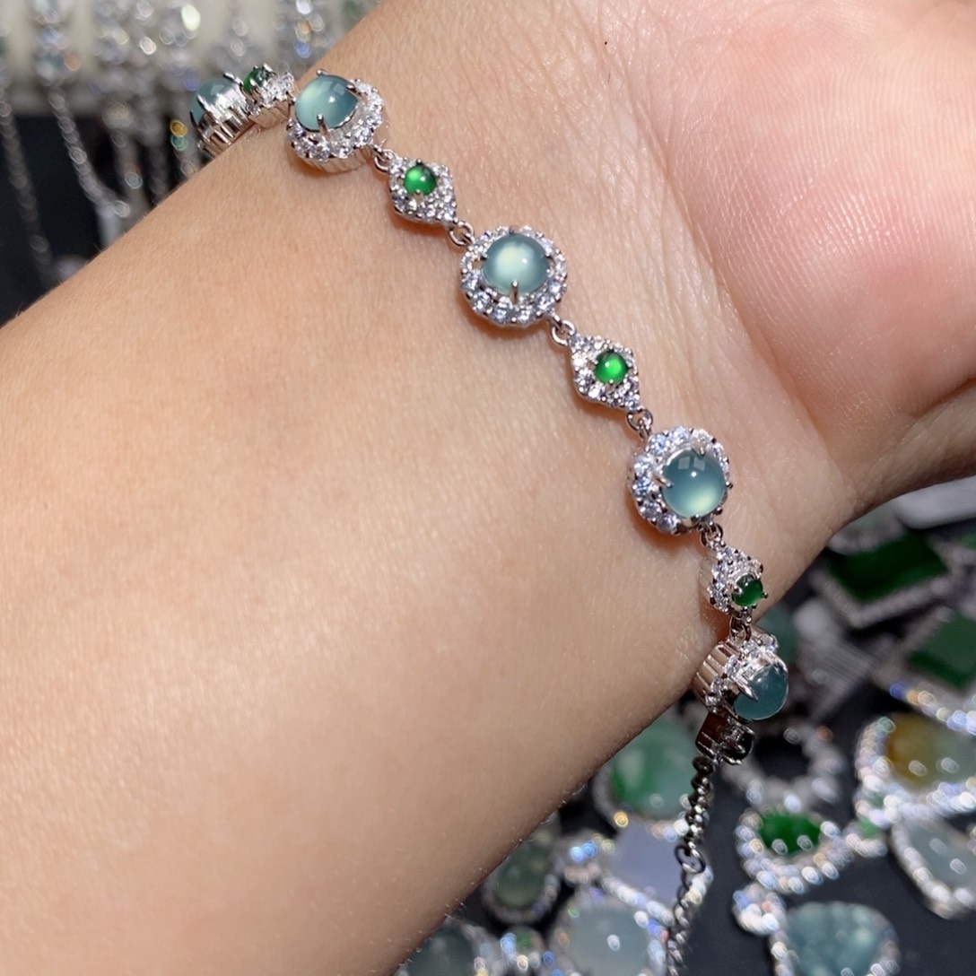 翡翠手链银S925镶嵌j k k