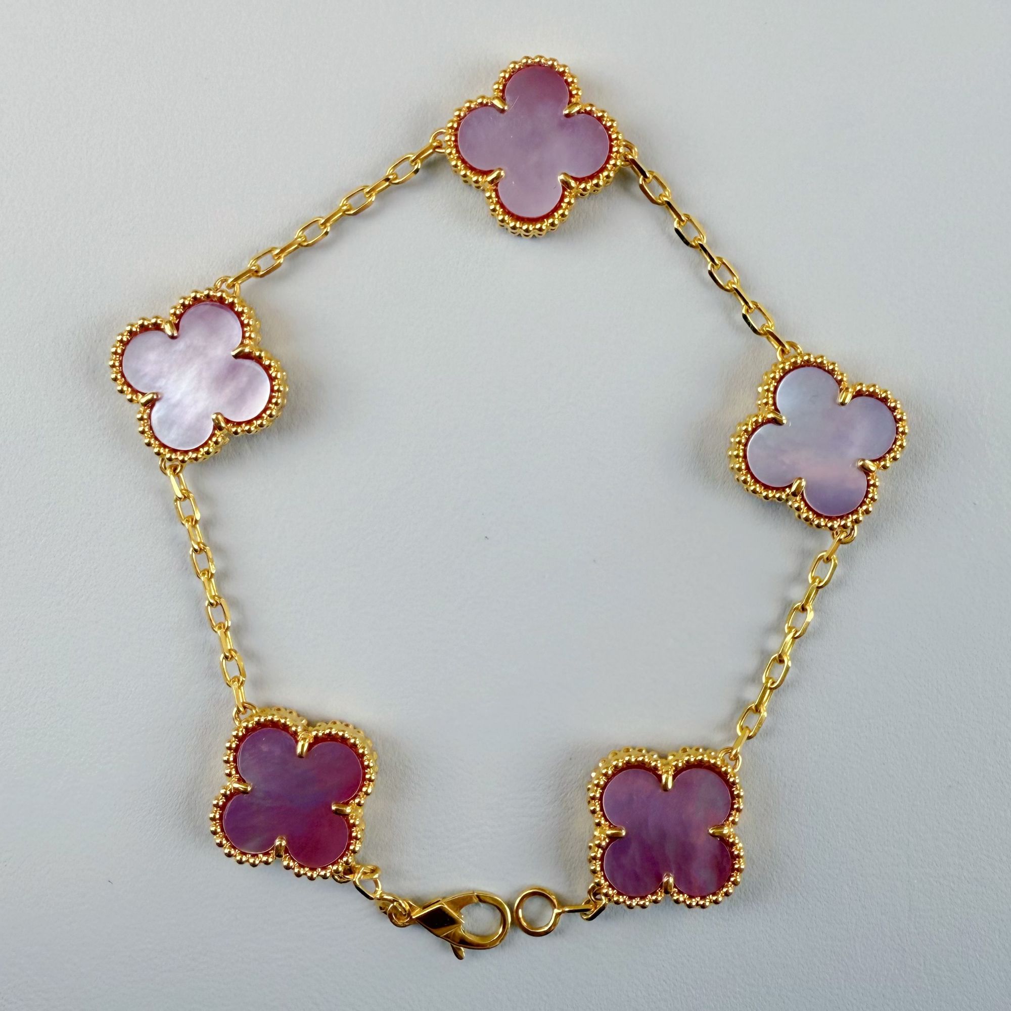 18k金粉贝母四叶草15mm五花手链 精工版