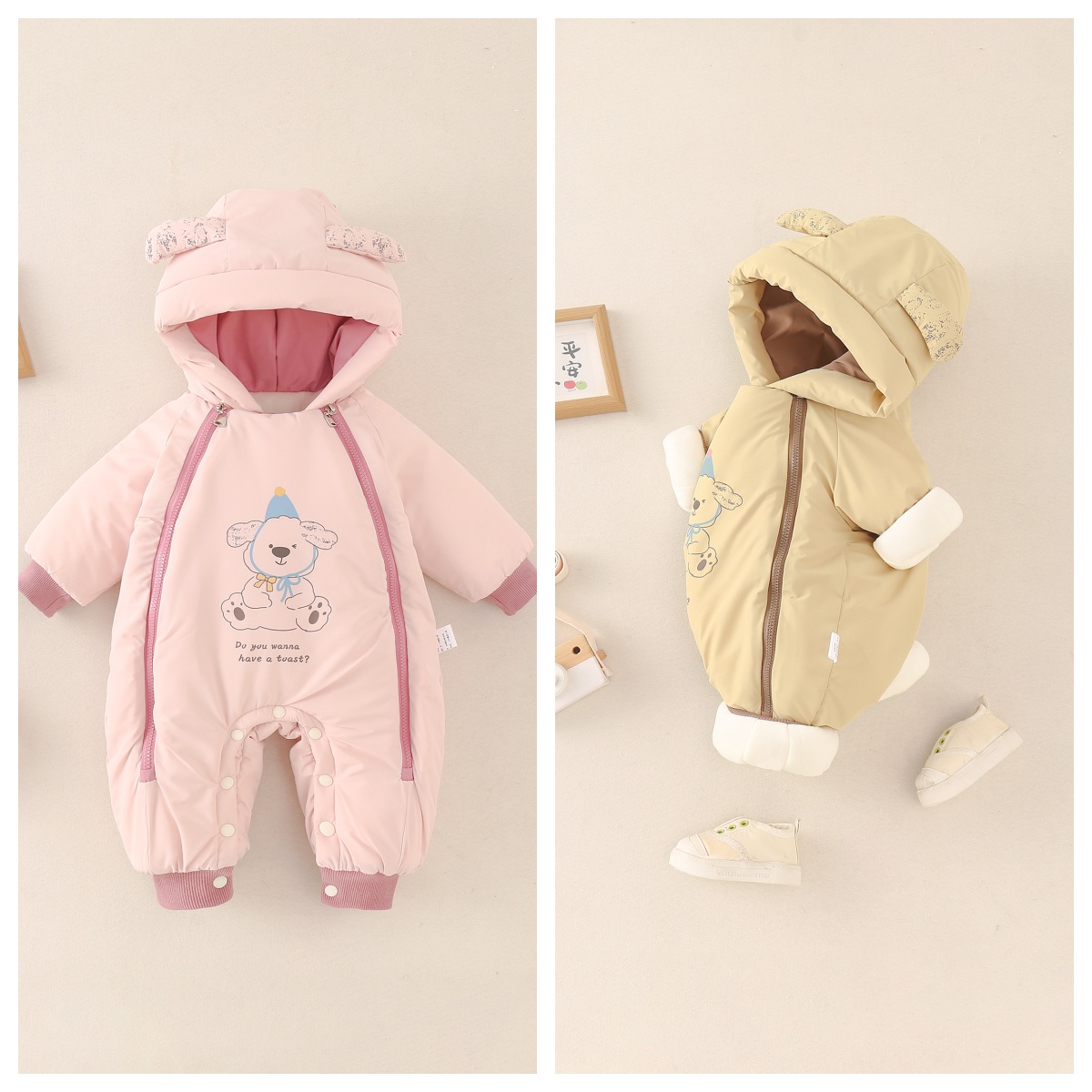 婴幼儿连体哈衣连体衣婴儿宝宝新生儿平安女宝冬季儿童连帽保暖