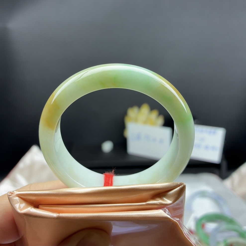 小圈口糯化黄加绿翡翠手镯 52.1圈 520-618好物节大促