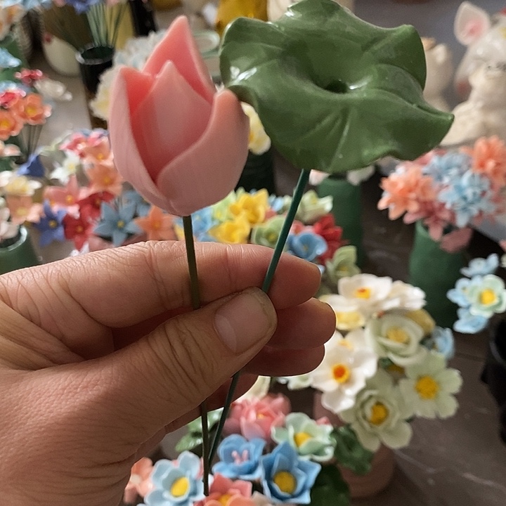 瓷片纯手工陶瓷花摆件1