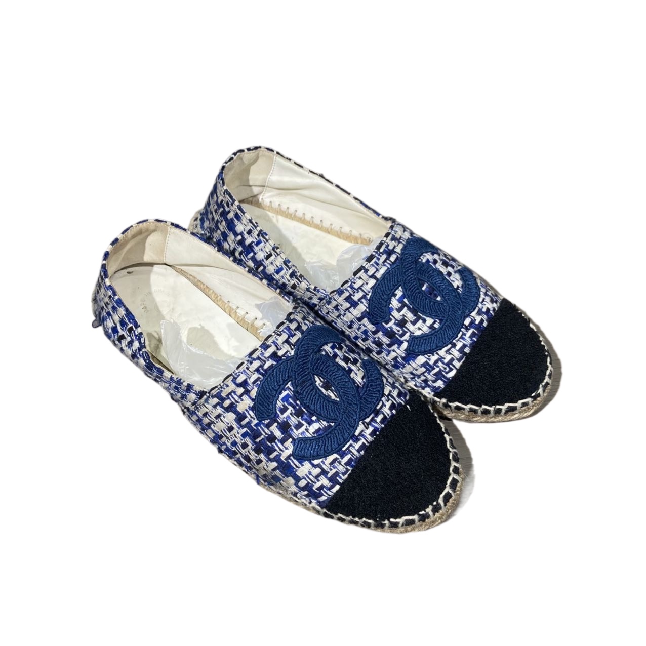 95新 Chanel/香奈儿 37码 蓝色黑头渔夫鞋 re8313