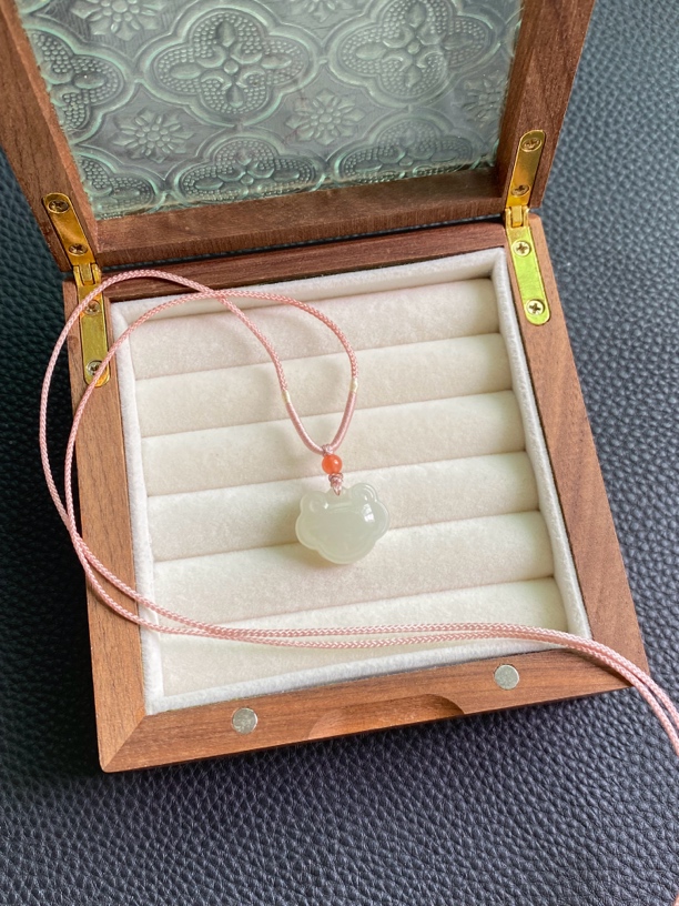 天然和田玉青海料高冰白月光如意小胖锁吊坠锁骨坠自带送人20mm