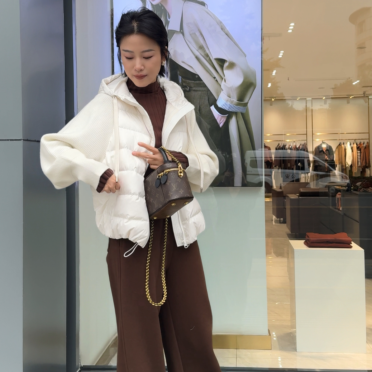 轻薄针织拼接短款女棉服韩版宽松假两件冬季外套