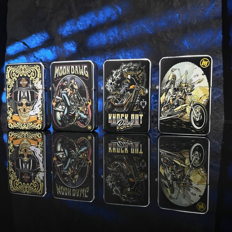 NGLING哈雷鹰银色煤油打火机【四件套纪念定制款】复古礼盒装送男友