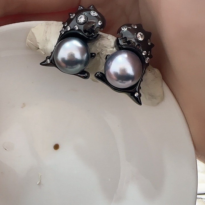 海水珍珠耳饰银S925镶嵌