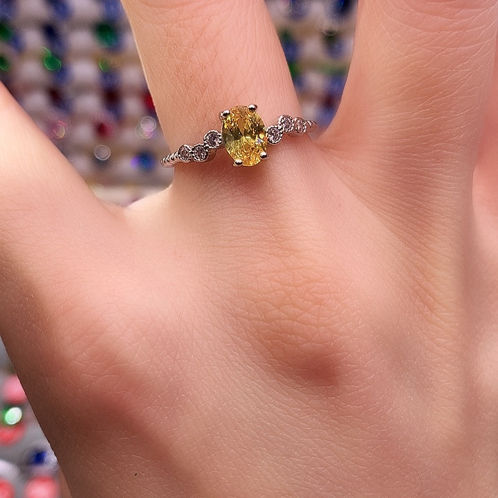 黄晶戒指银S925镶嵌戒指