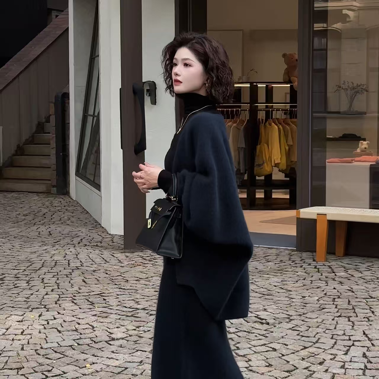 薇姐【泪迹】Sister·We洋气软糯无扣设计外套+半裙套装 7239