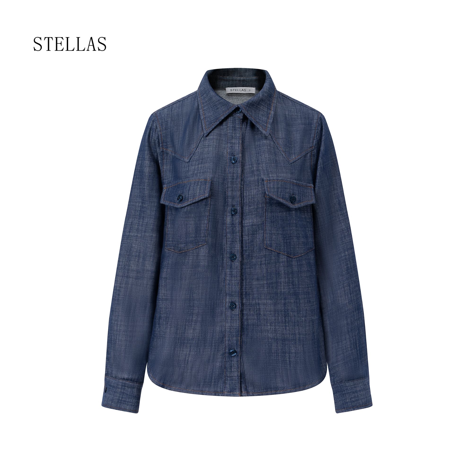 STELLAS 【复古格调】 亚麻天丝轻柔舒适时髦纸片人牛仔衬衫
