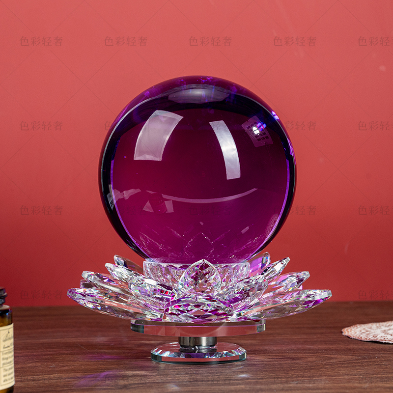 M821时尚琉璃家居装饰摆件15厘米紫球+紫色转莲电脑桌摆件