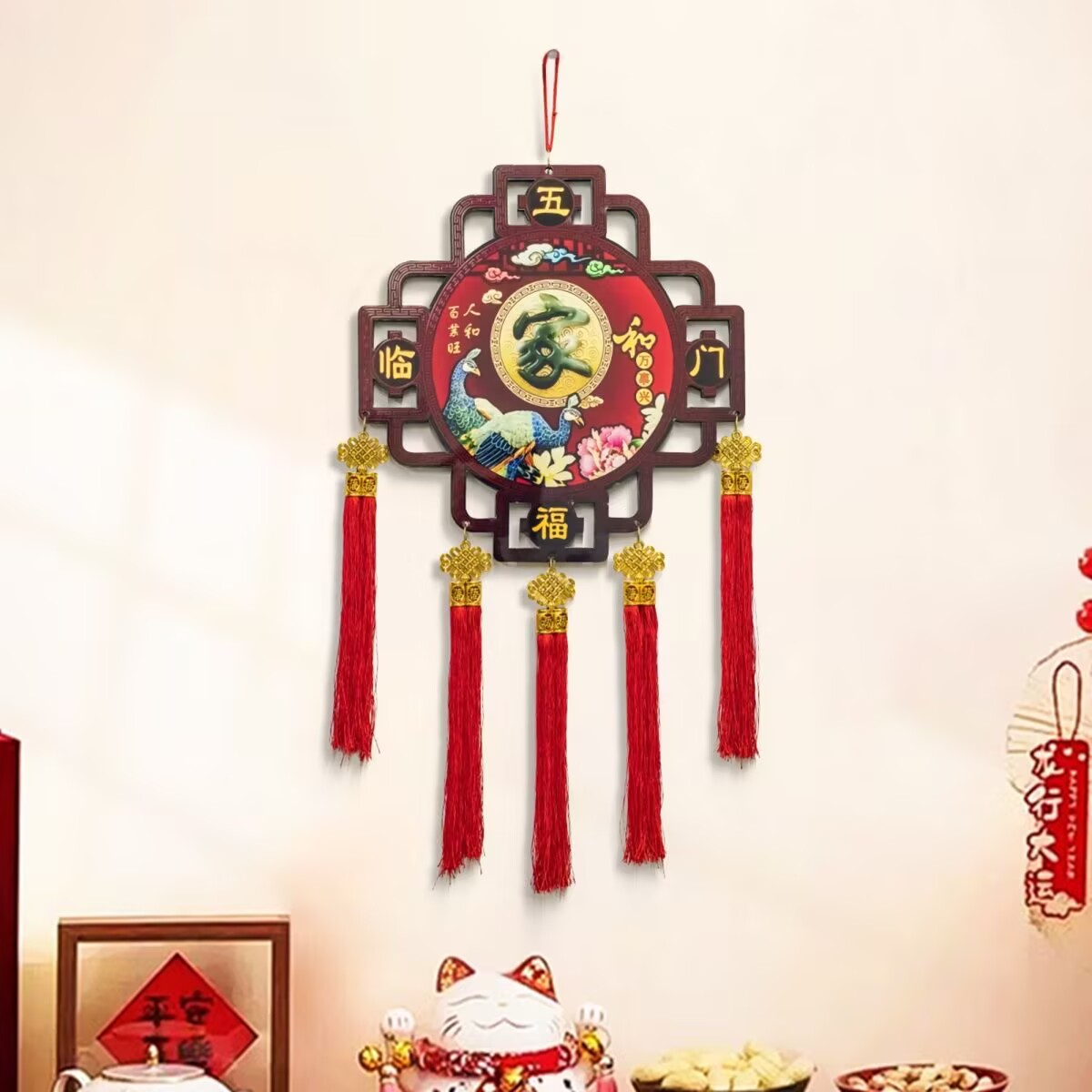 新中式五福临门挂件入户福禄挂件吉祥中国结挂饰装饰画
