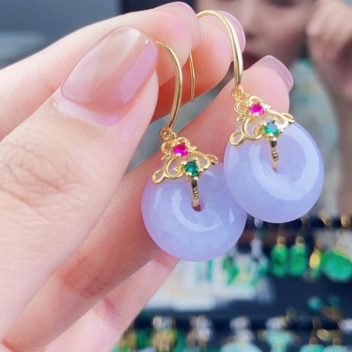 翡翠银S925镶嵌耳饰饰品