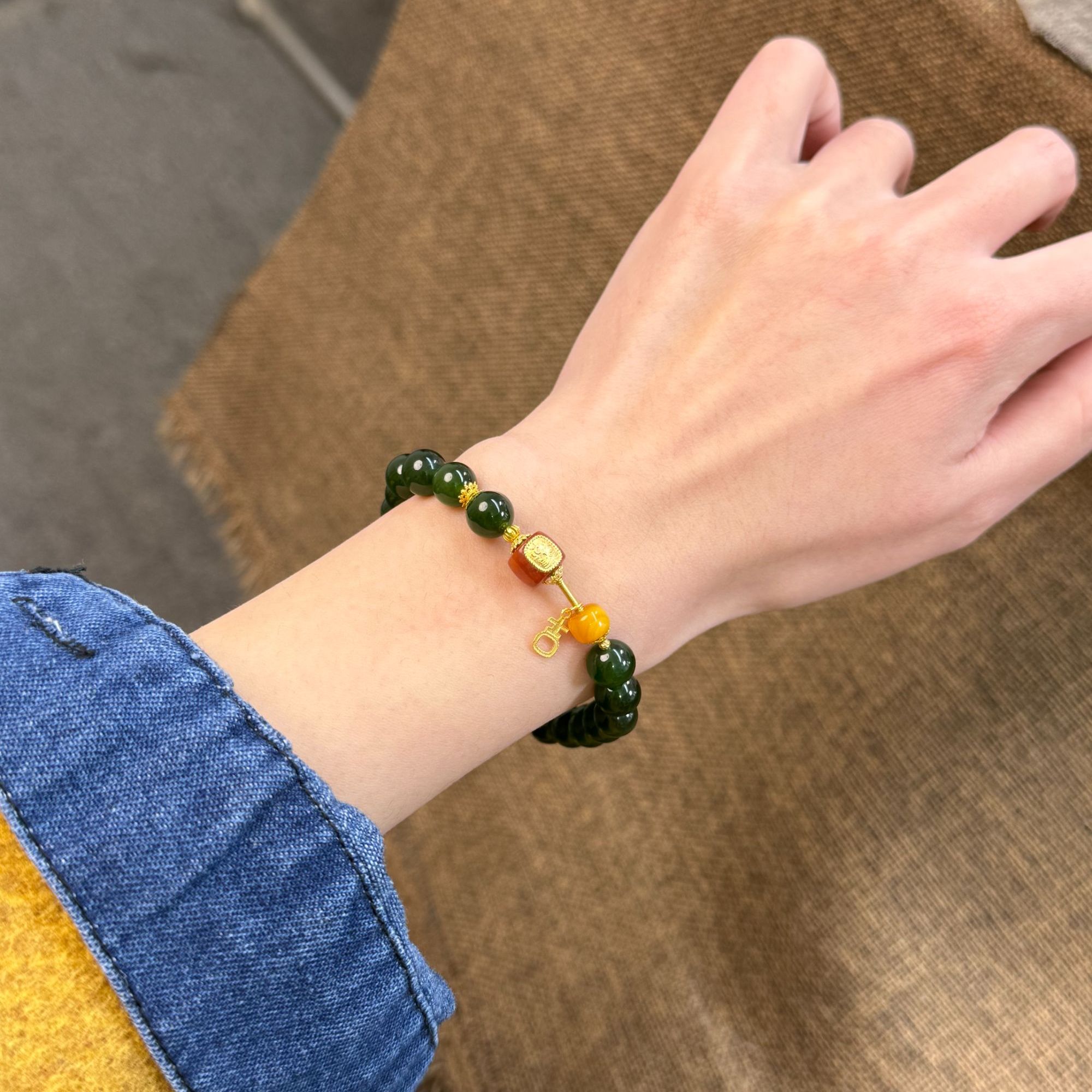 七号坑红皮老料碧玉手串*18K金配饰【来自中式的浪漫】