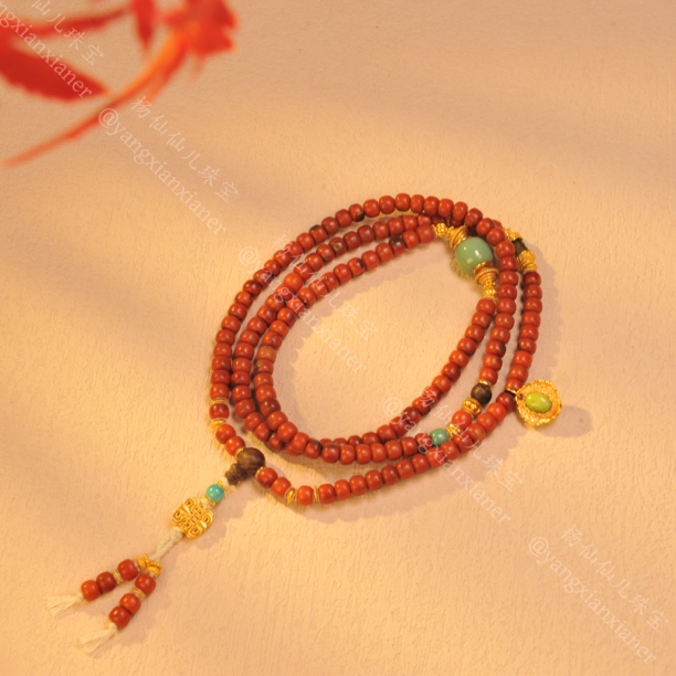 【杨仙仙珠宝】18K金镶嵌原矿南红多宝手串（5mm+）- 2021