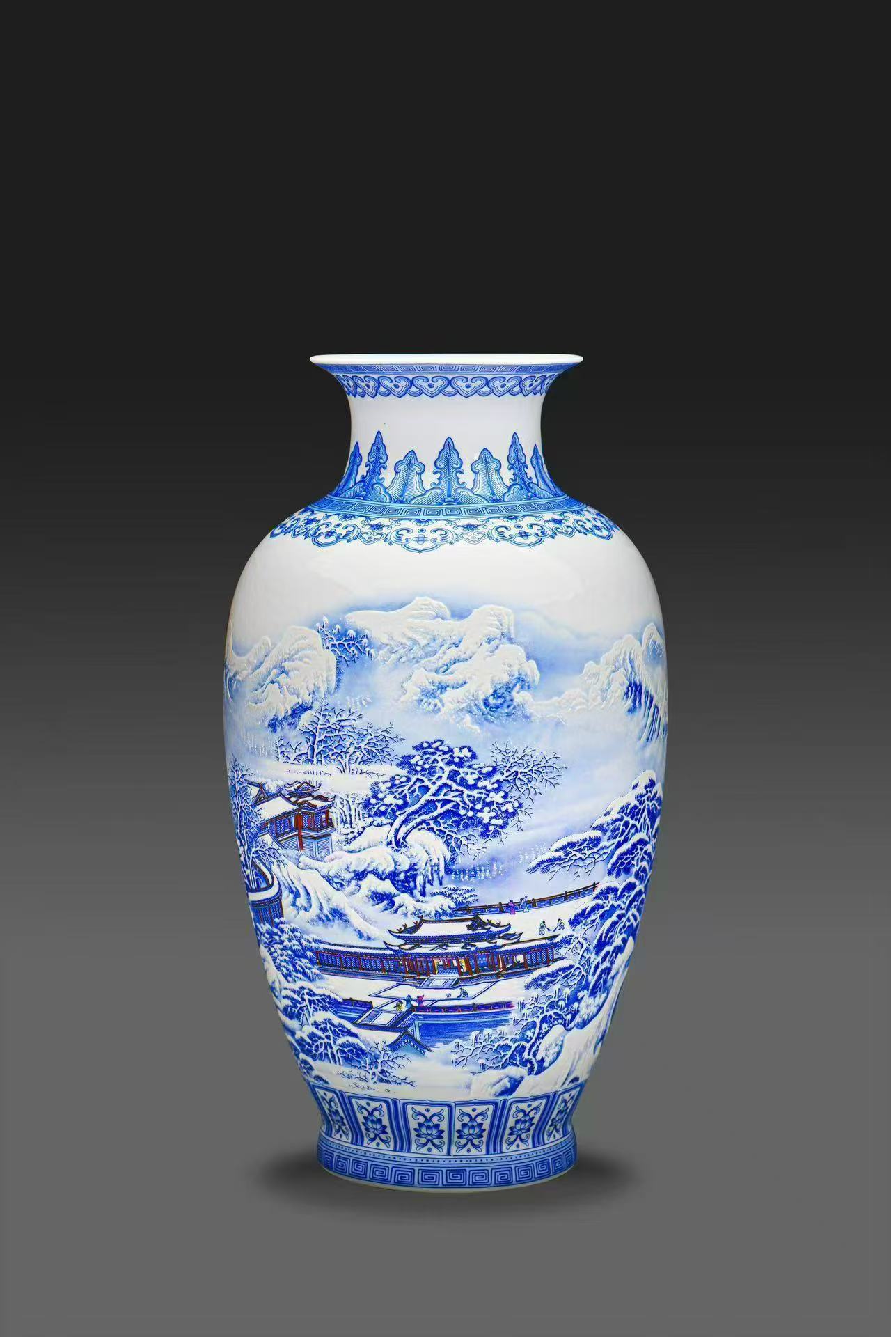 江山雪霁雪景瓶00