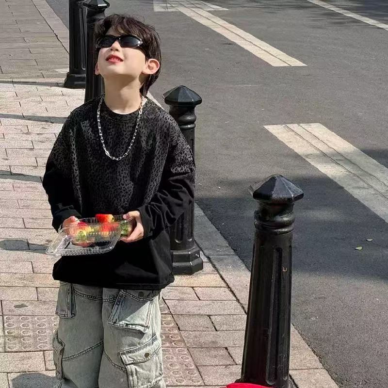 儿童男童秋装服装长袖童装中小童半高领打底衫t恤上衣秋季酷帅