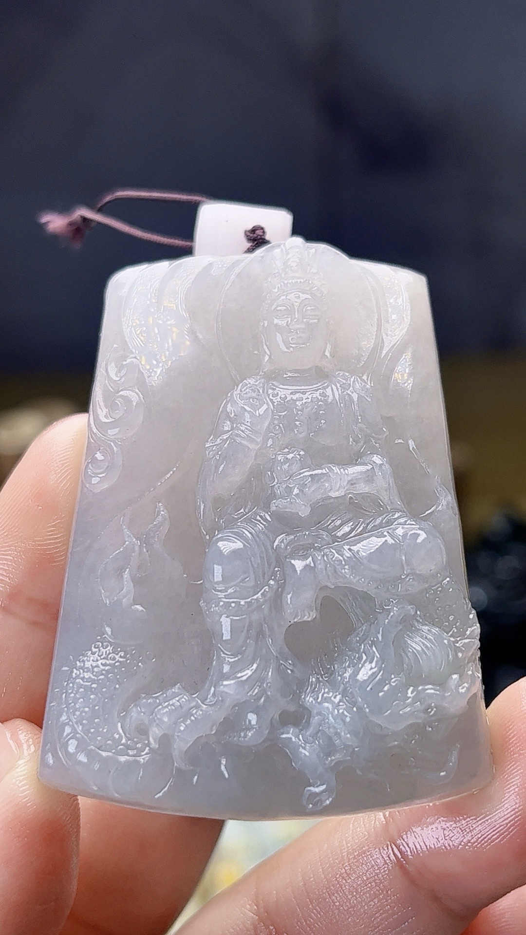 【藏盛好物】天然缅甸翡翠白冰胶御龙观音毛货需抛光尺寸56-40-11