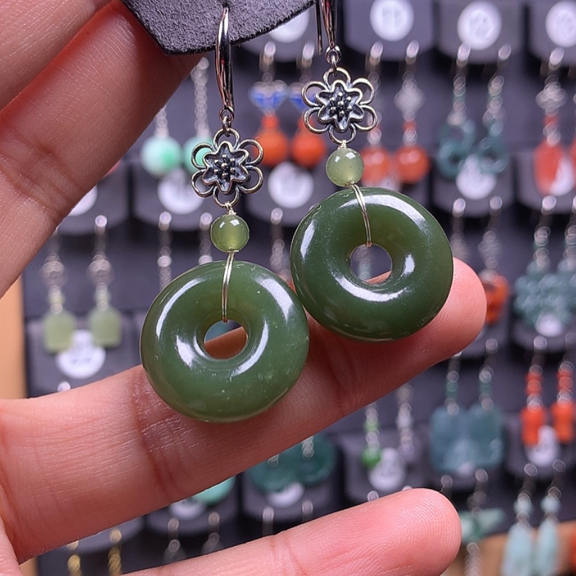 【闪购商品】和田玉耳饰银S925镶嵌天**蓝