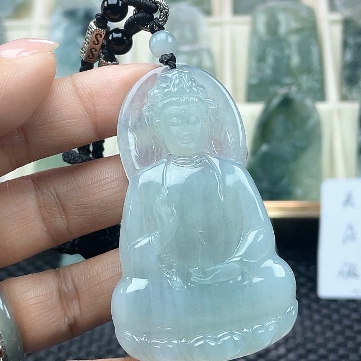 颈饰未镶嵌翡翠天然缅甸翡翠A货素衣观音