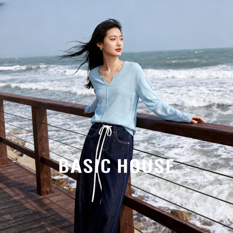 Basic House/百家好纯欲慵懒风女装纯色显瘦针织衫-B0625B5LEF2