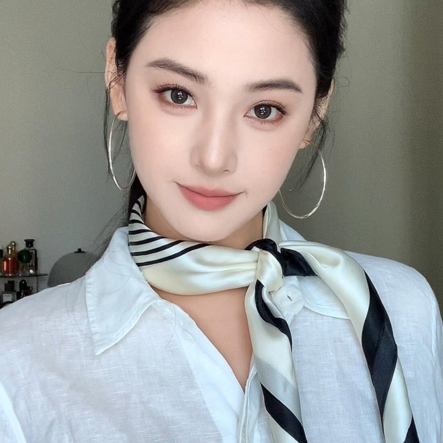 高智感!韩系复古黑白条纹丝巾女系脖领巾搭配衬衫职业装颈部配饰