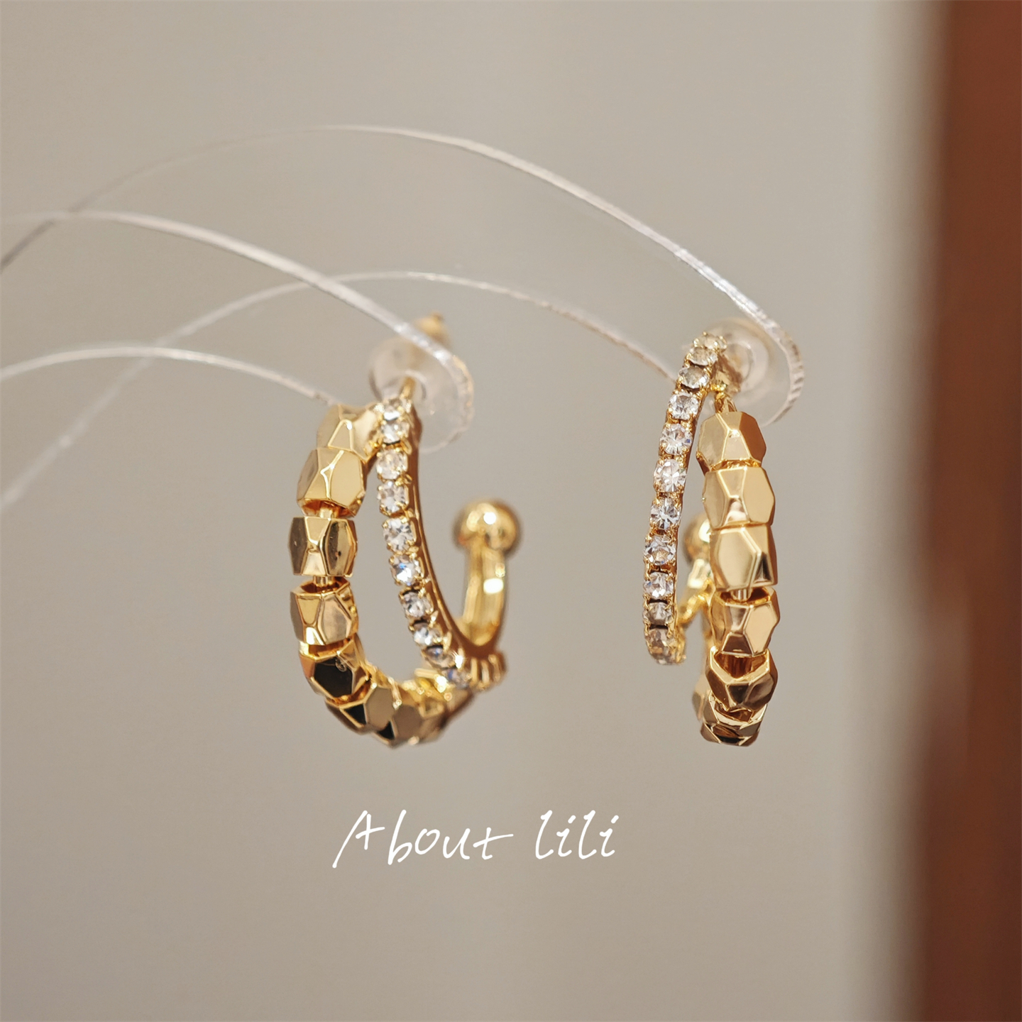 铜合金耳饰 金属冷淡风几何双层C圈耳环设计感小众个性潮人耳钉