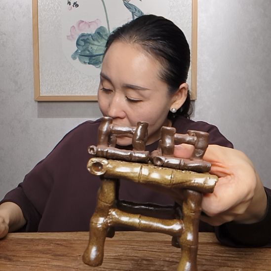 金***瑞不规则粗砂羲媧娃系列作品竹桌凳组合