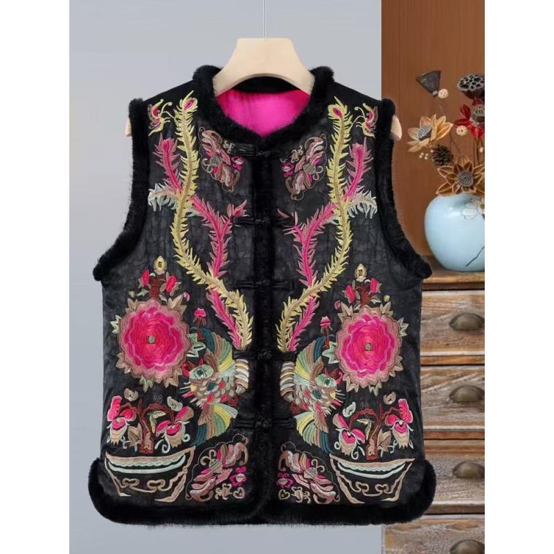 秋冬民族国风重工新款刺绣中式马甲盘扣背心加厚妈妈外套坎肩A249
