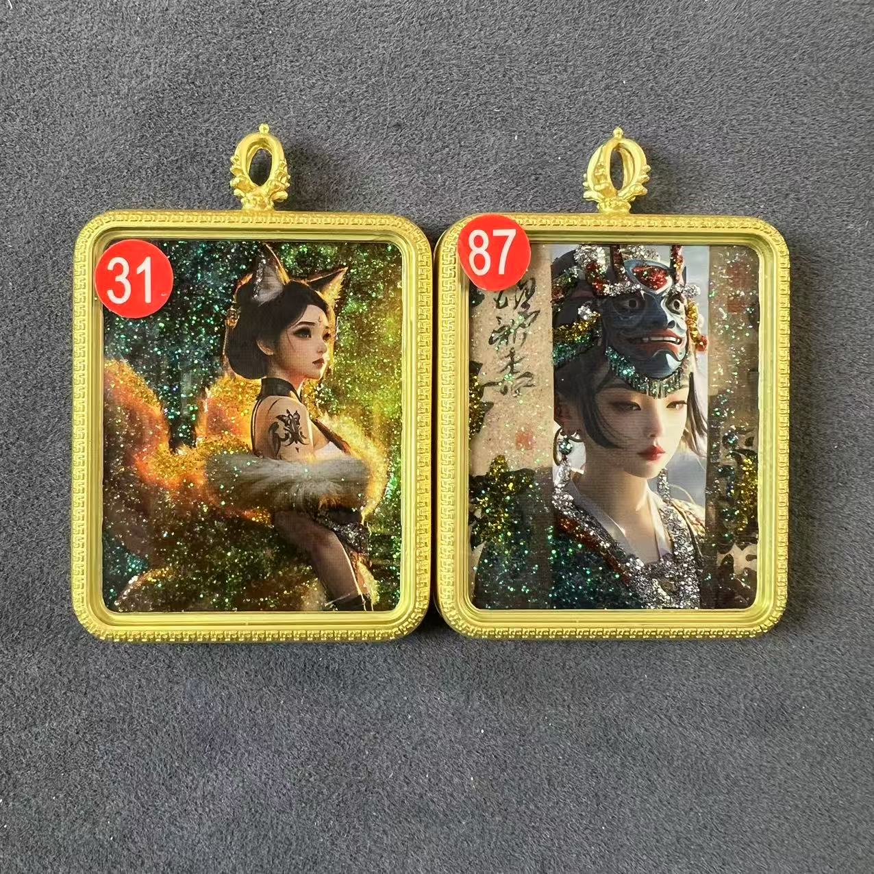 【梵境阁】半手绘粗砂单双面唐卡项链吊坠 扎基拉姆 小九 关公 五爷