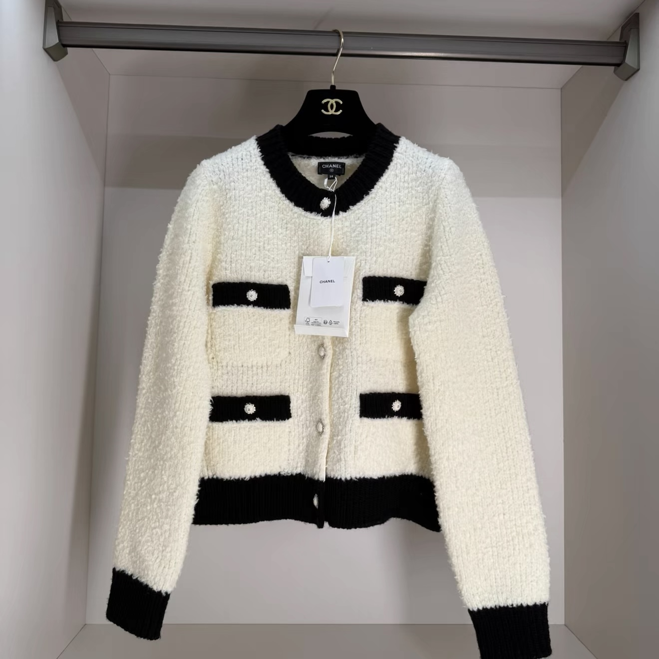 99新 Chanel/香奈儿 Chanel 25N滑雪白色毛衣开衫外套 38码 