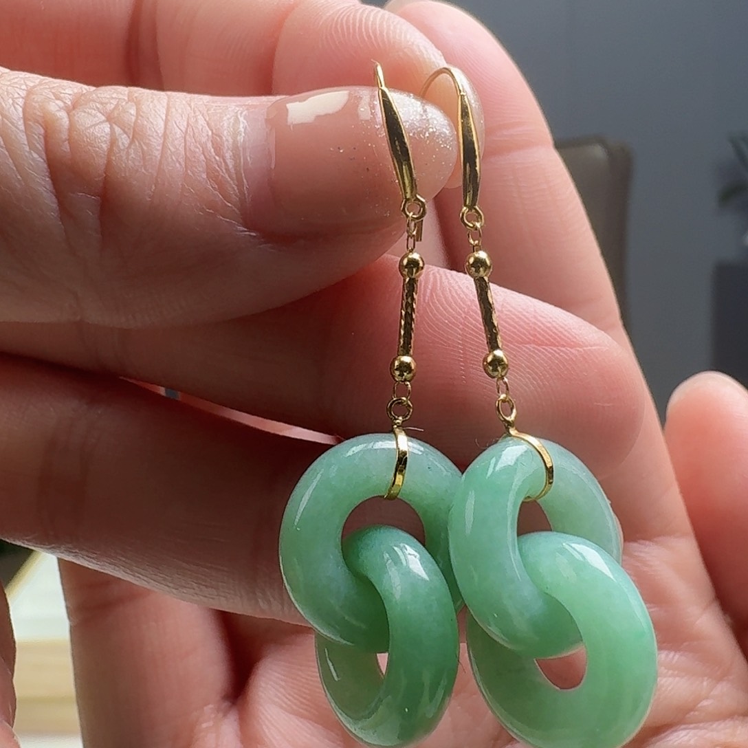 翡翠耳饰18K金镶嵌天然