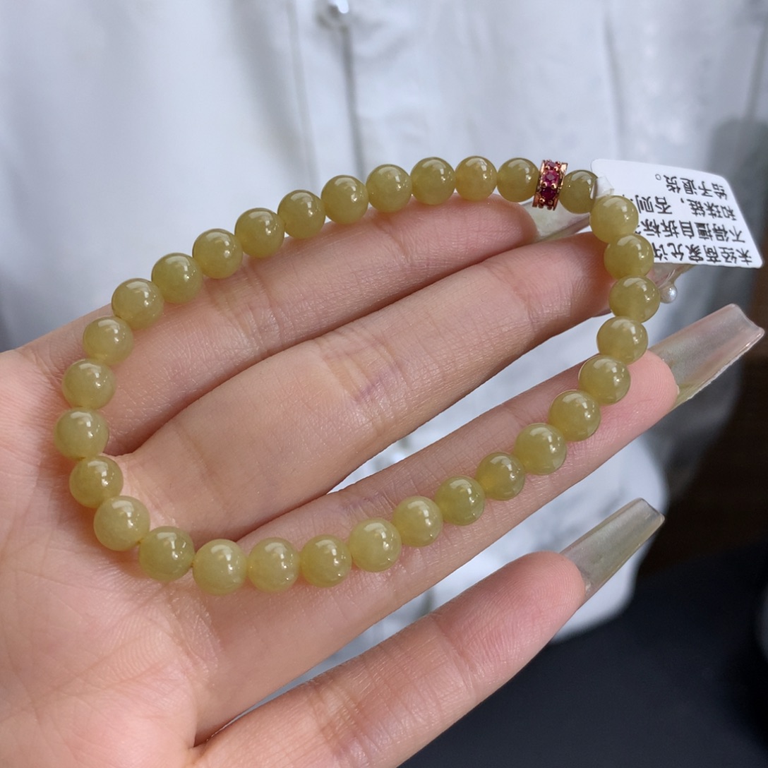 翡翠手链未镶嵌卡6.0冰润黄翡