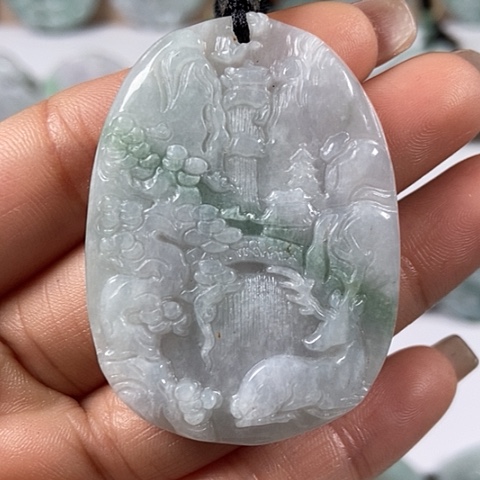 翡翠颈饰未镶嵌山水鹿福利