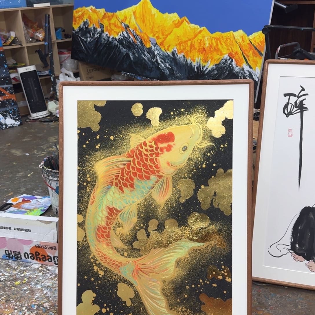 王***然丙烯画鱼实木懒洋洋