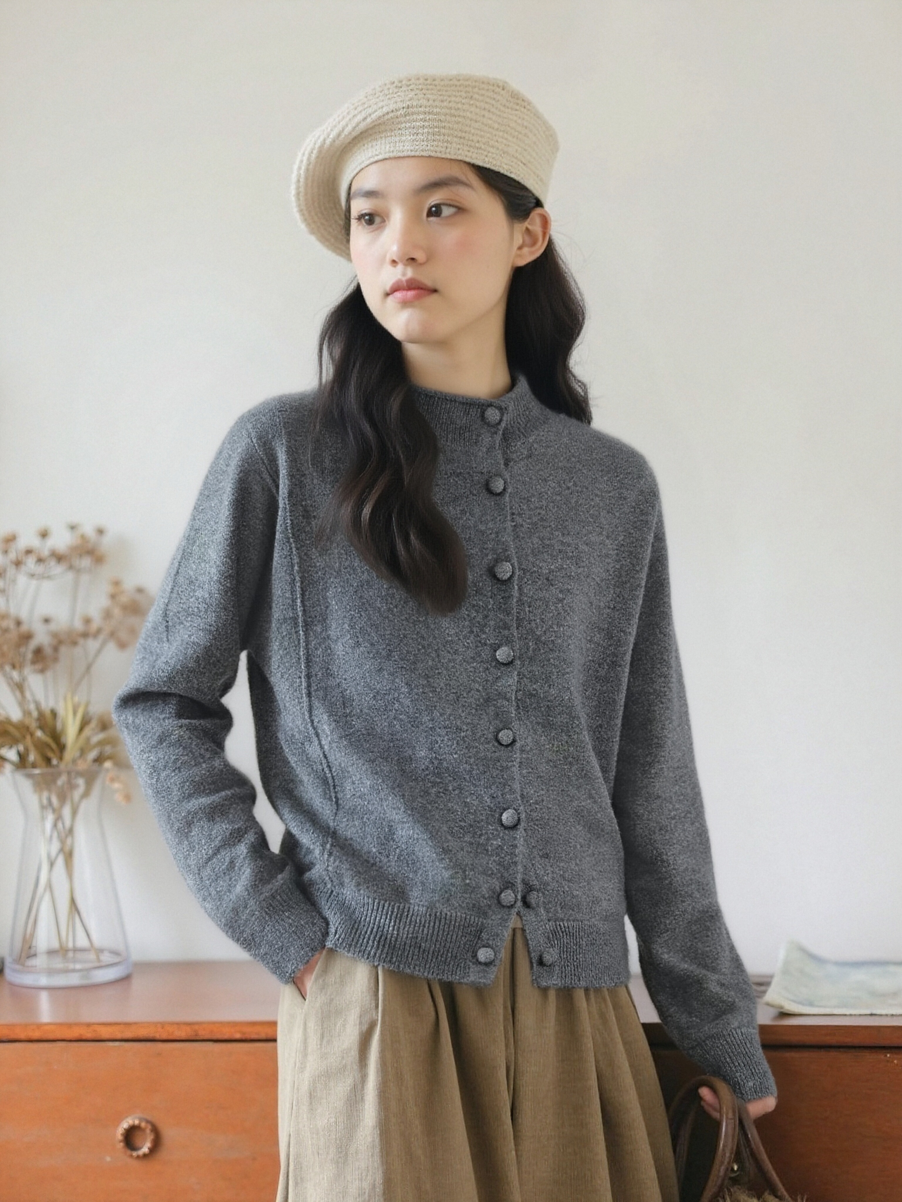 爆款新款2025冬季新款山羊毛纯色立领针织毛衣