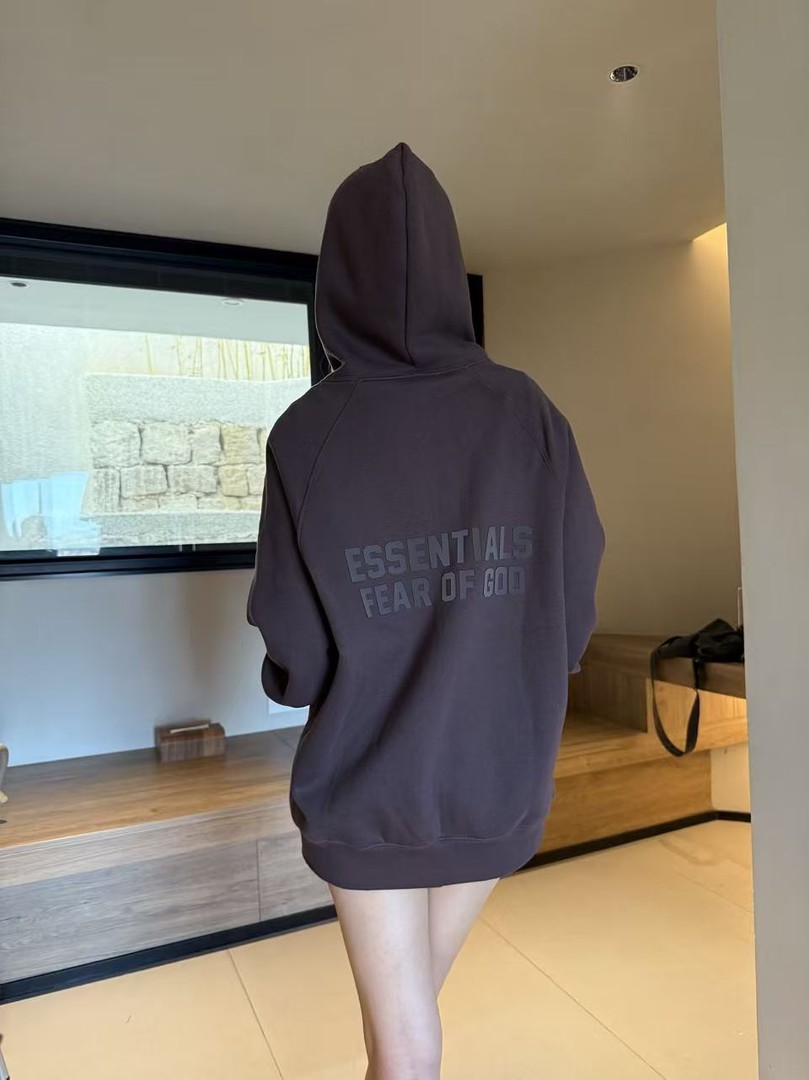 22FW ESSENTIALS 经典款抓绒拉链连帽开衫梅紫色连帽卫衣