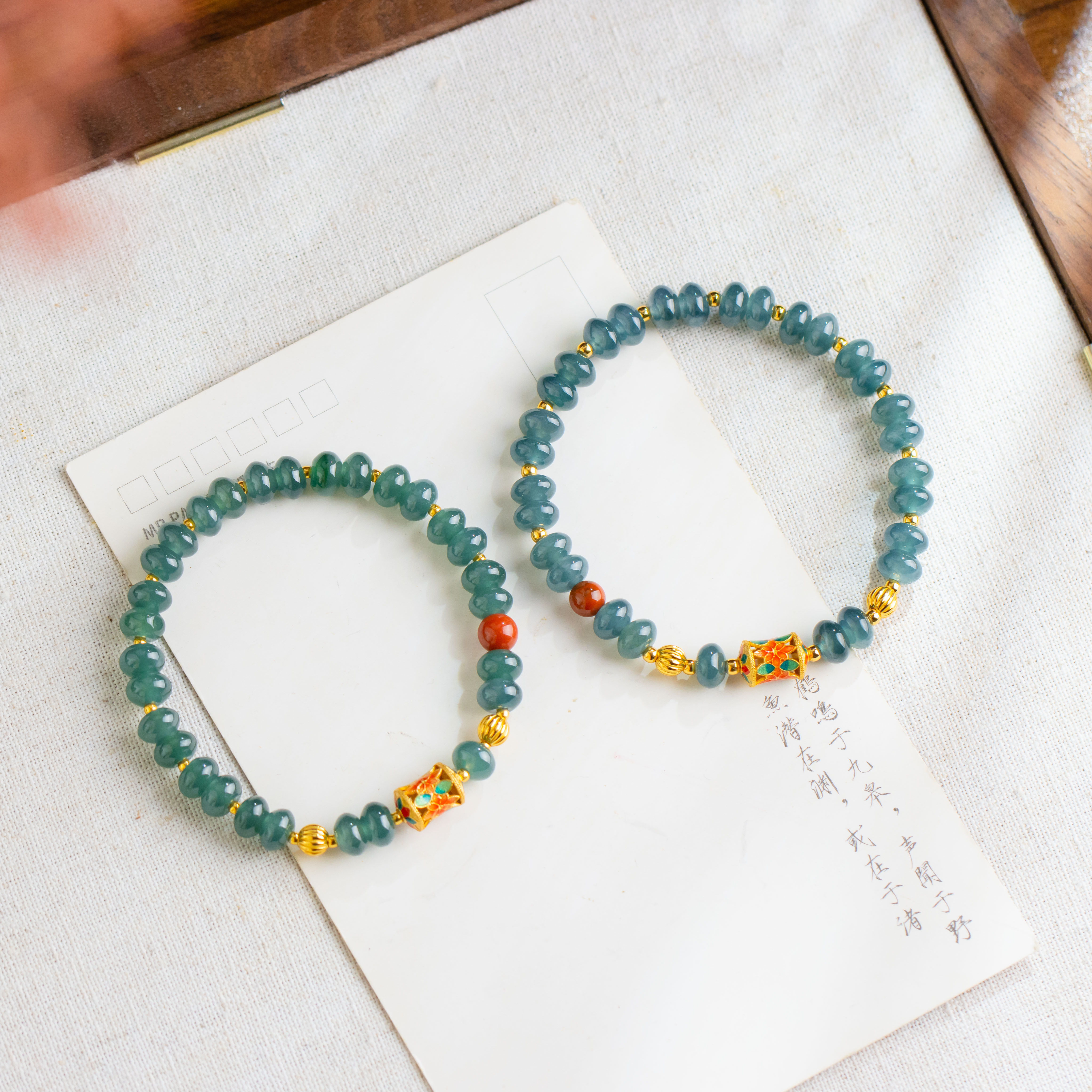 翡翠珐琅花算盘珠单圈手串（多样性发货发其一）