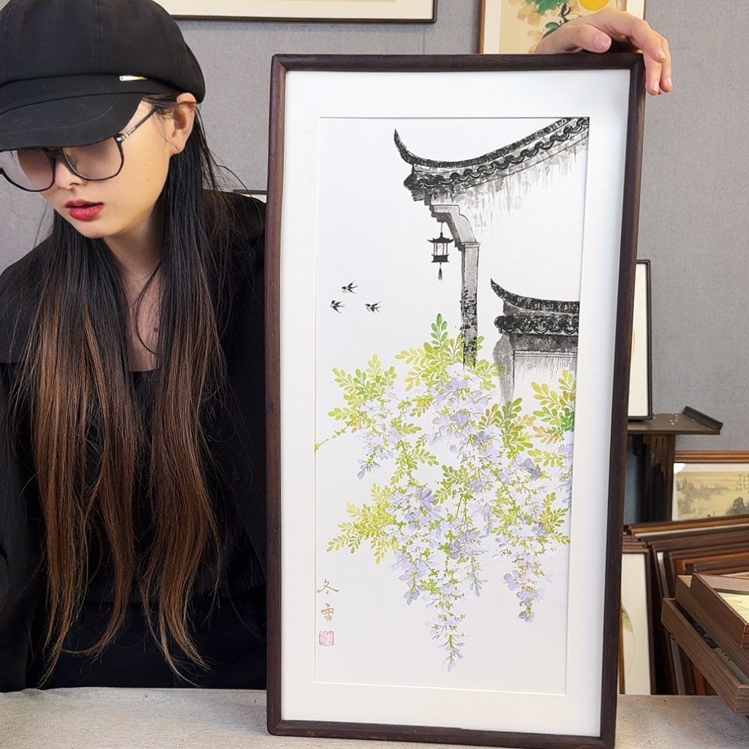 书法手绘带框尺寸： 36*69